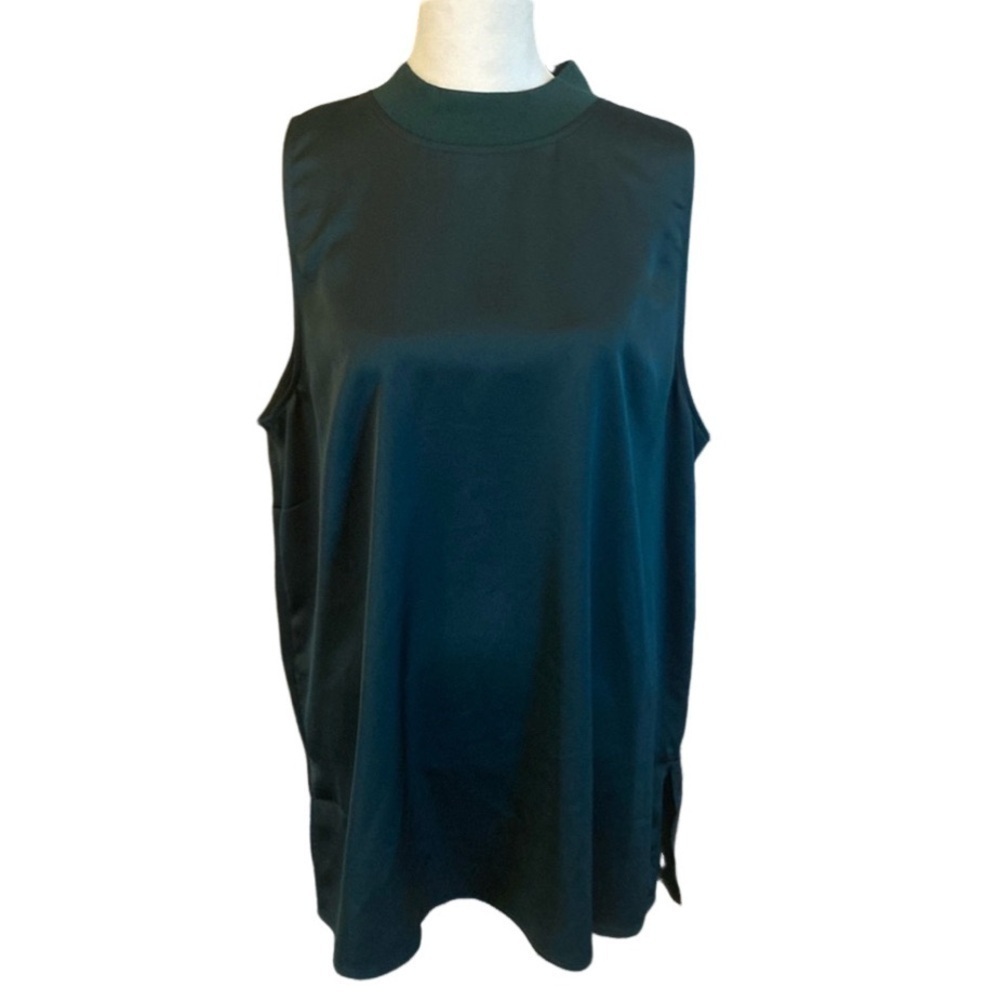 LOFT sleeveless high neck deep dark green blouse. Sz XL. Zip back. Forest green.